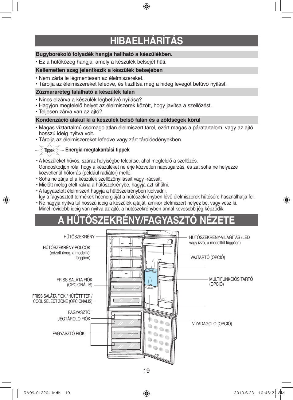 A hűtőszekrény/fagyasztó nézete hibaelhárítás | Samsung RL41WCSW User Manual | Page 59 / 100