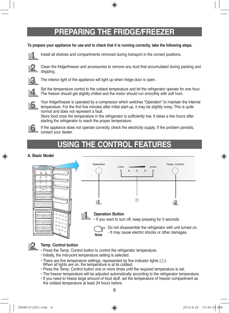 Preparing the fridge/freezer, Using the control features | Samsung RL41WCSW User Manual | Page 6 / 100