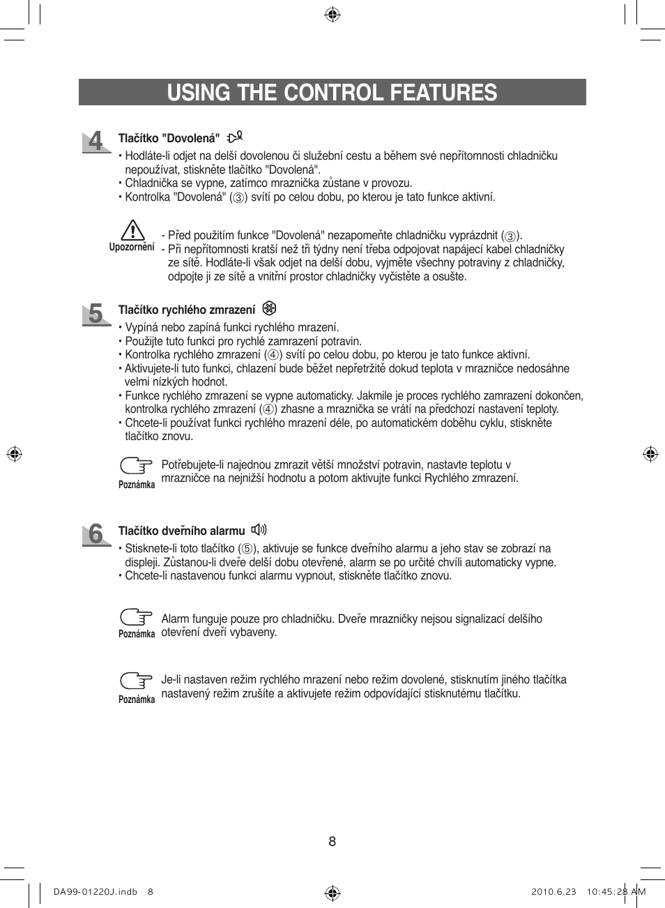 Using the control features | Samsung RL41WCSW User Manual | Page 68 / 100