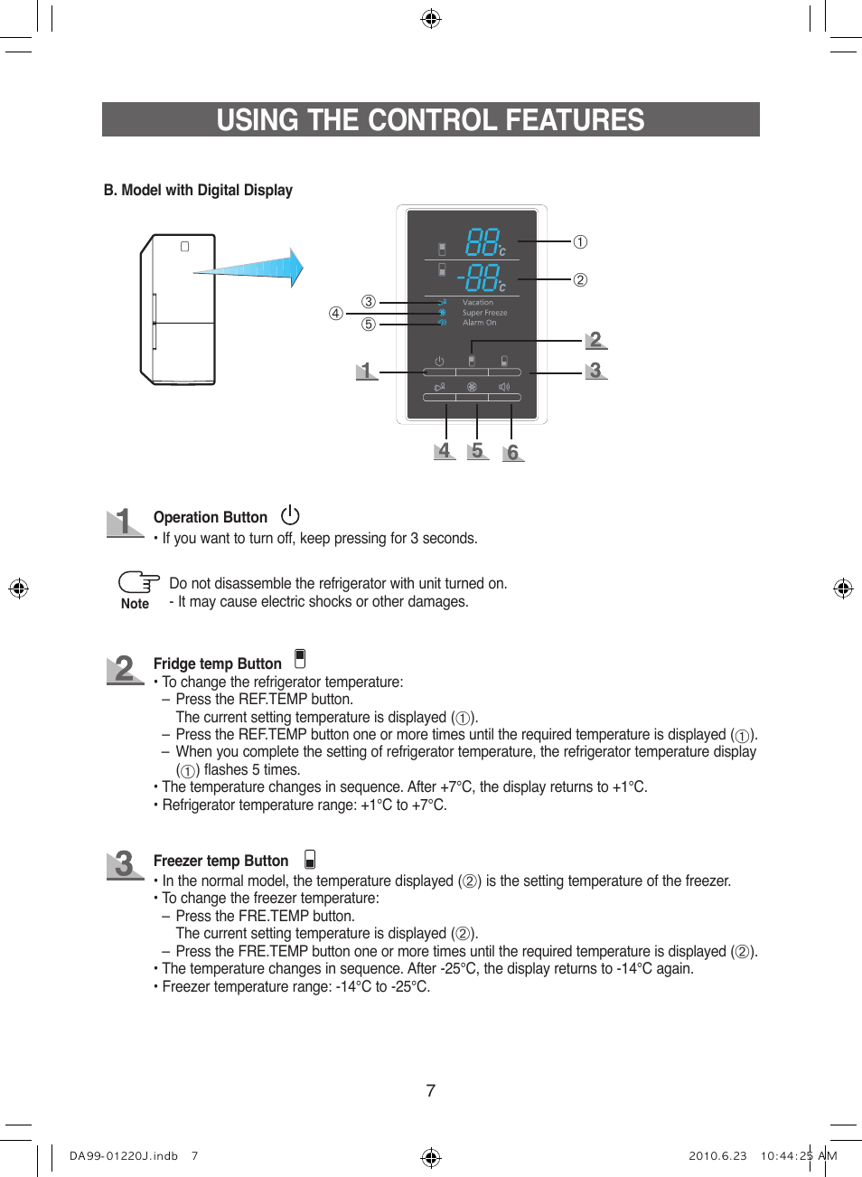 Using the control features | Samsung RL41WCSW User Manual | Page 7 / 100