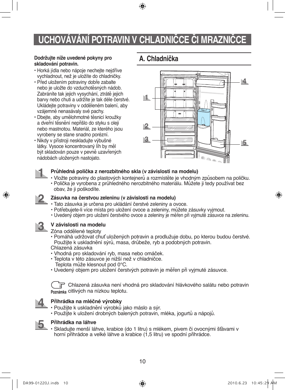 Uchovávání potravin v chladničce či mrazničce, A. chladnička | Samsung RL41WCSW User Manual | Page 70 / 100