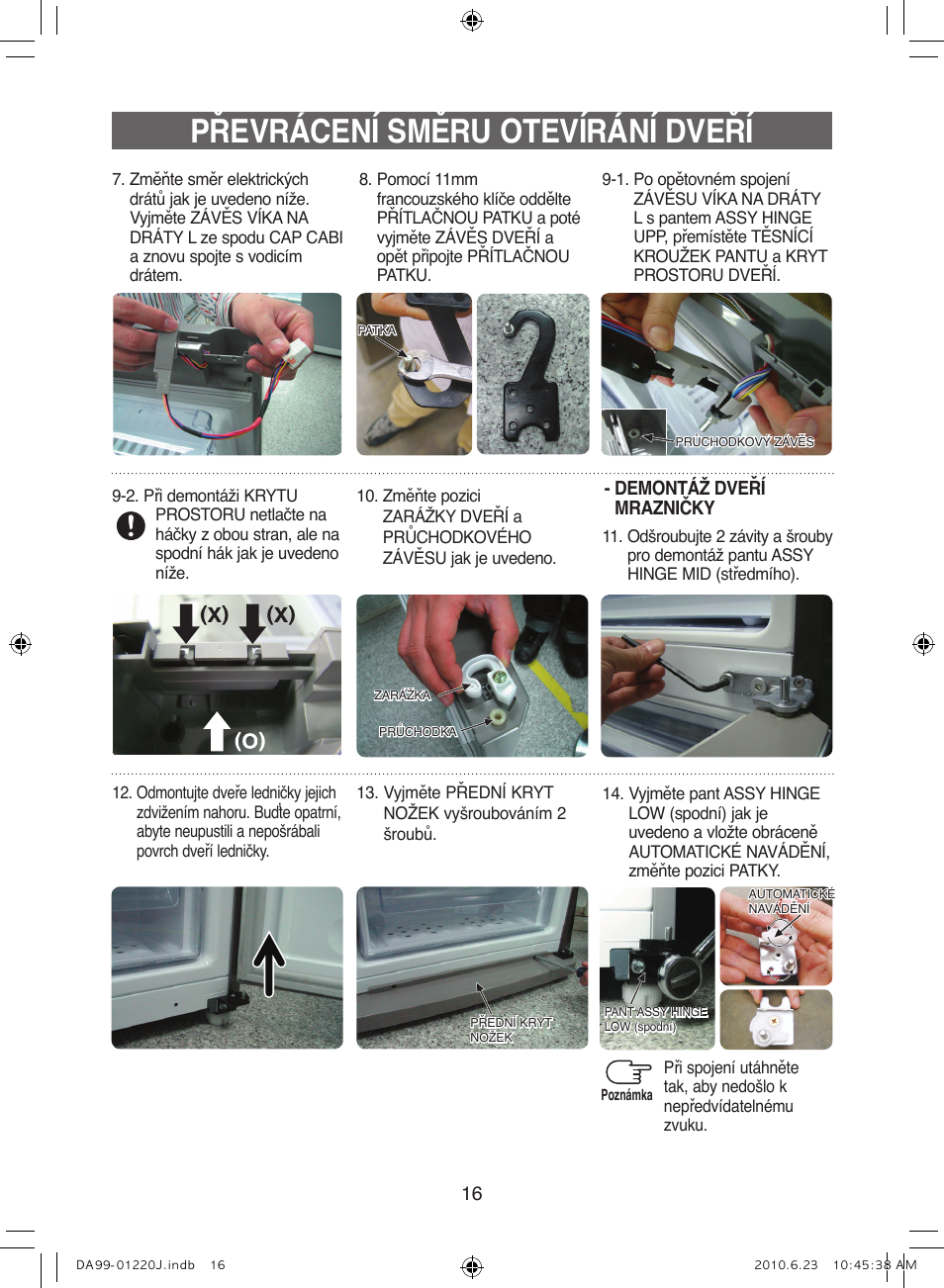 Převrácení směru otevírání dveří | Samsung RL41WCSW User Manual | Page 76 / 100