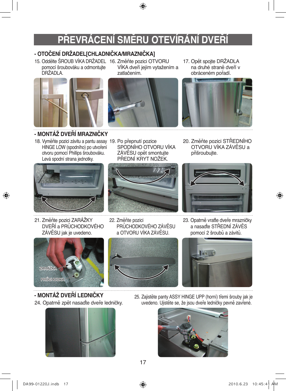 Převrácení směru otevírání dveří | Samsung RL41WCSW User Manual | Page 77 / 100