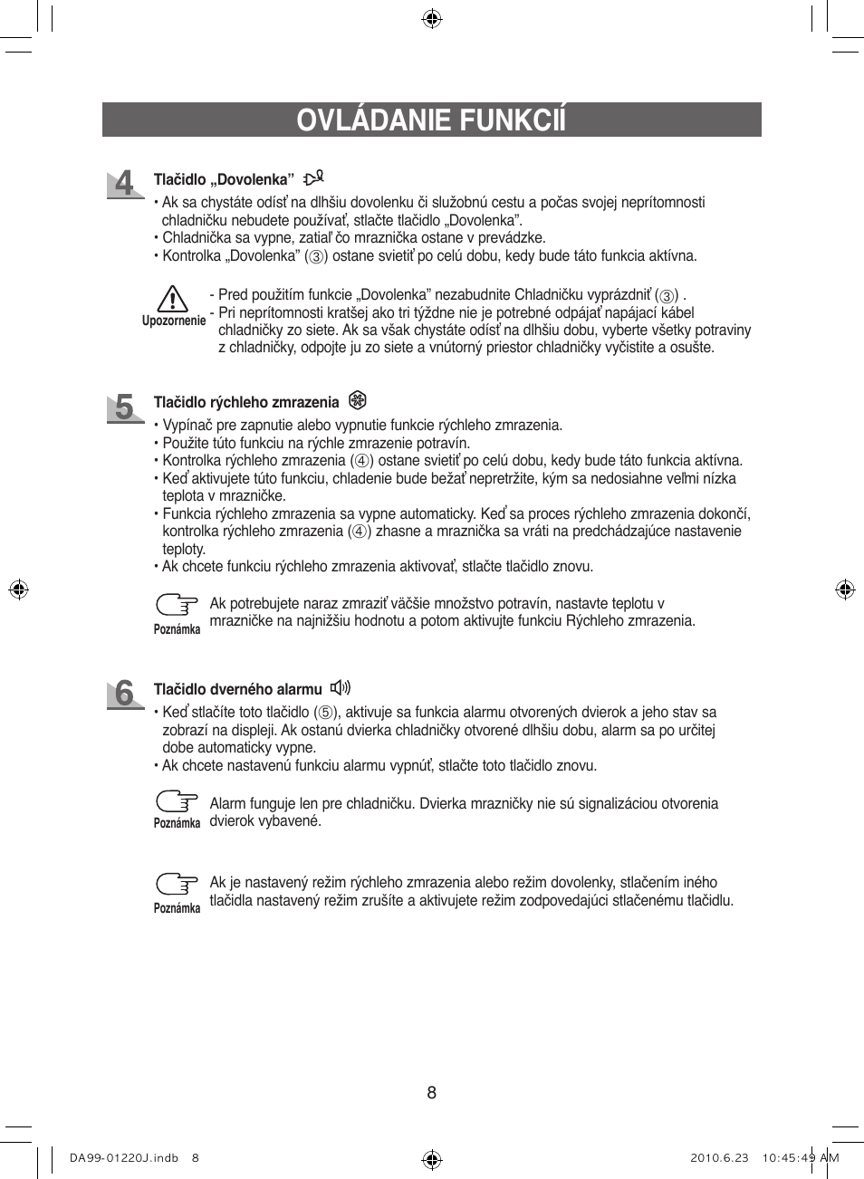 Ovládanie funkcií | Samsung RL41WCSW User Manual | Page 88 / 100