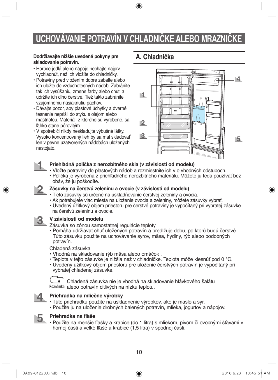 Uchovávanie potravín v chladničke alebo mrazničke, A. chladnička | Samsung RL41WCSW User Manual | Page 90 / 100