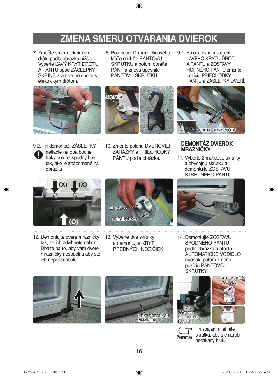 Zmena smeru otvárania dvierok | Samsung RL41WCSW User Manual | Page 96 / 100