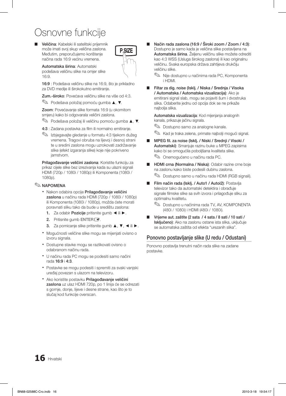 Osnovne funkcije, Fav.ch p.mode dual mts | Samsung LE19C350D1W User Manual | Page 181 / 331