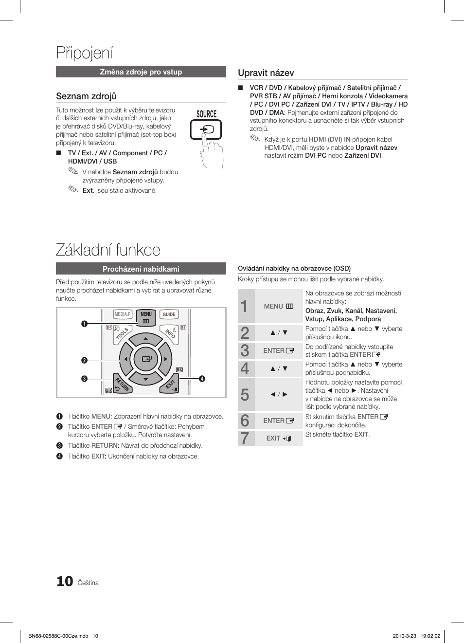 Připojení, Základní funkce, Fav.ch p.mode dual mts | Samsung LE19C350D1W User Manual | Page 208 / 331