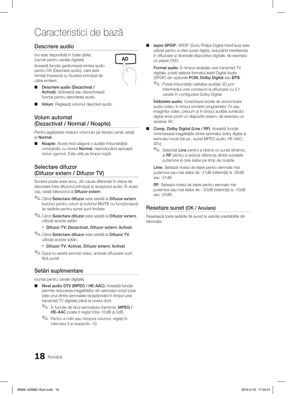 Caracteristici de bază, Fav.ch p.mode dual mts | Samsung LE19C350D1W User Manual | Page 282 / 331