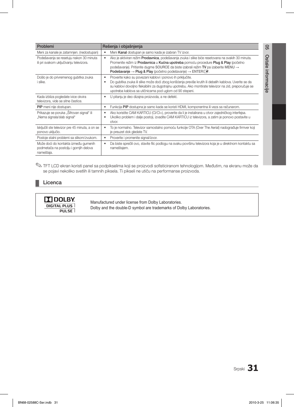 Licenca | Samsung LE19C350D1W User Manual | Page 328 / 331