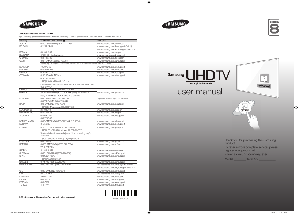 Samsung UE78HU8500T User Manual | 385 pages