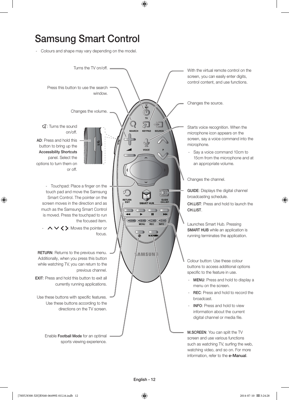 Samsung smart control | Samsung UE78HU8500T User Manual | Page 12 / 385