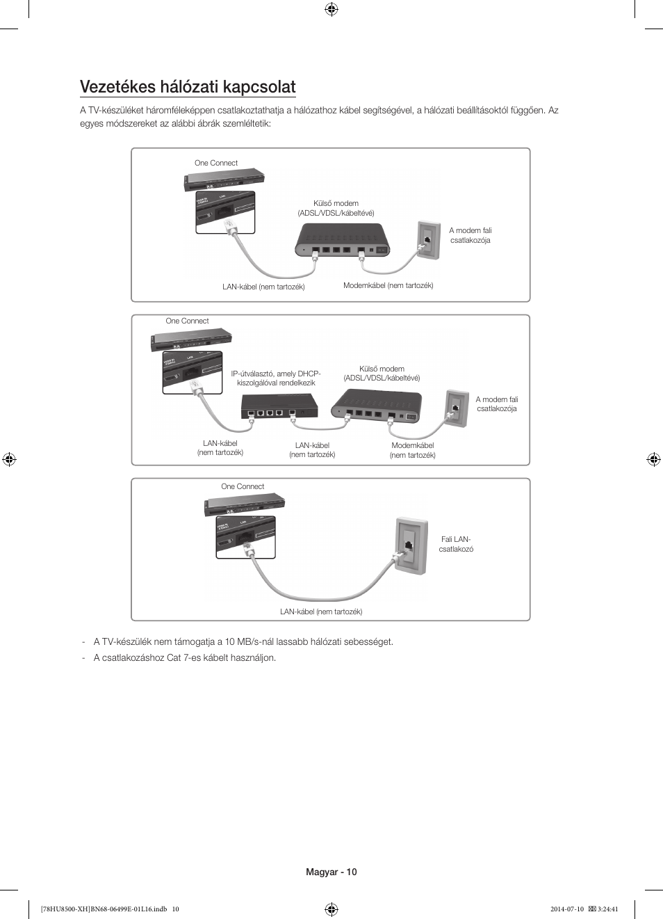 Vezetékes hálózati kapcsolat | Samsung UE78HU8500T User Manual | Page 34 / 385