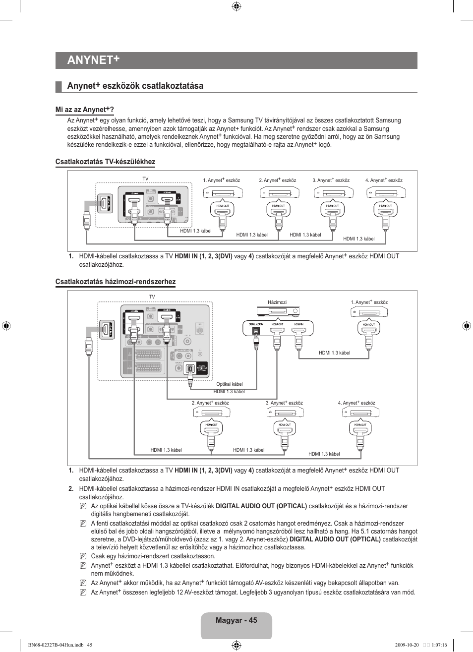 Anynet, Anynet+ eszközök csatlakoztatása | Samsung LE46B750U1W User Manual | Page 125 / 680