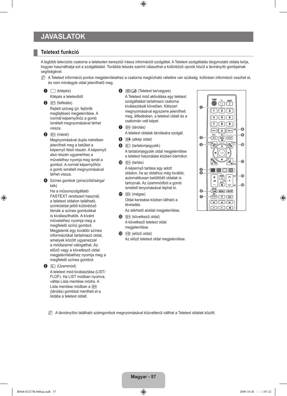 Javaslatok, Teletext funkció | Samsung LE46B750U1W User Manual | Page 137 / 680