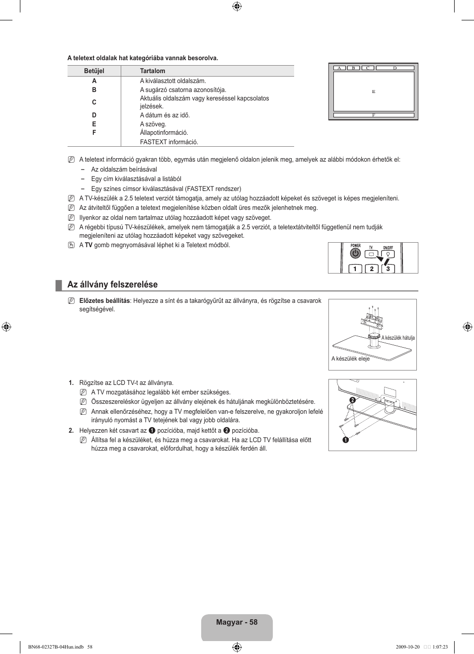 Az állvány felszerelése | Samsung LE46B750U1W User Manual | Page 138 / 680