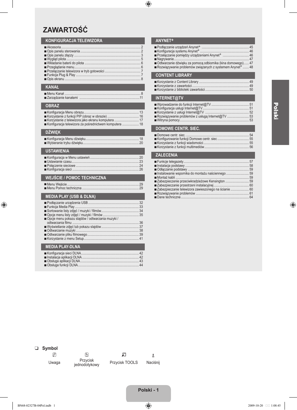 Zawartość, Polski | Samsung LE46B750U1W User Manual | Page 147 / 680