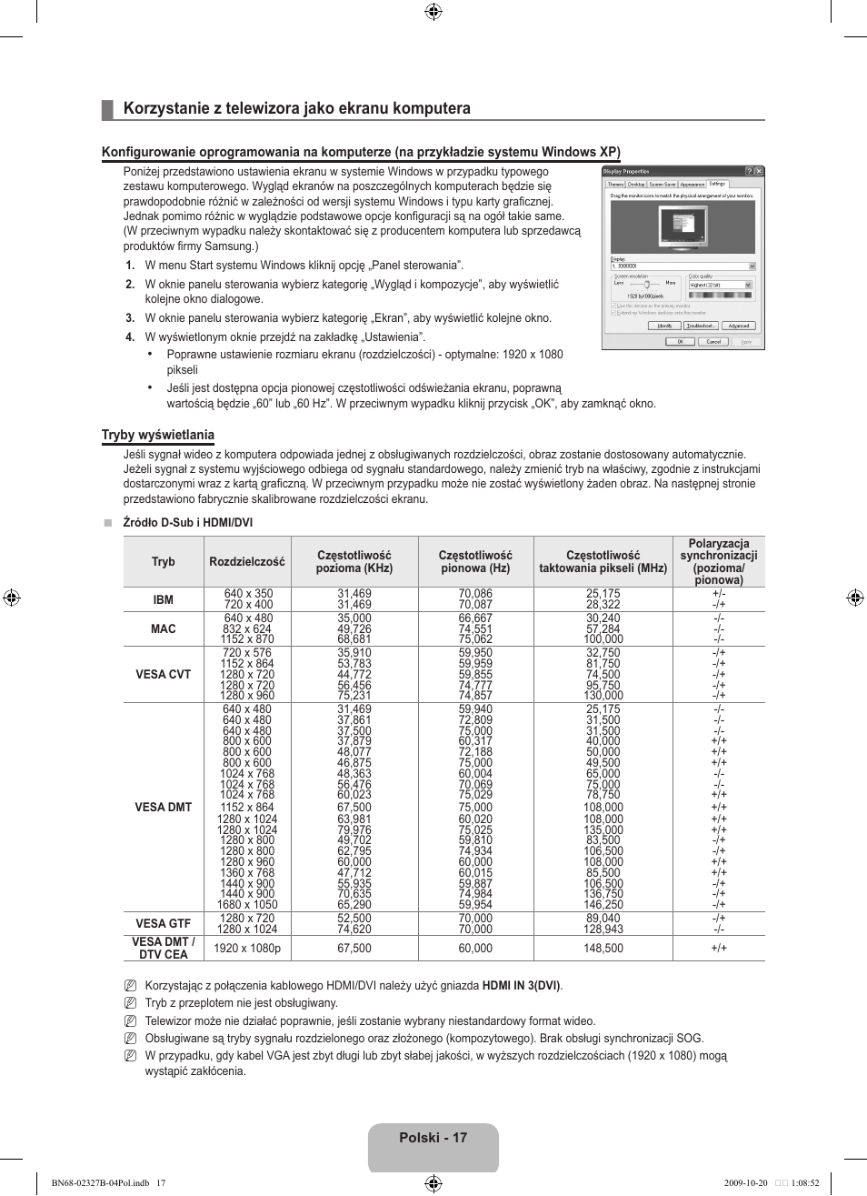 Korzystanie z telewizora jako ekranu komputera | Samsung LE46B750U1W User Manual | Page 163 / 680