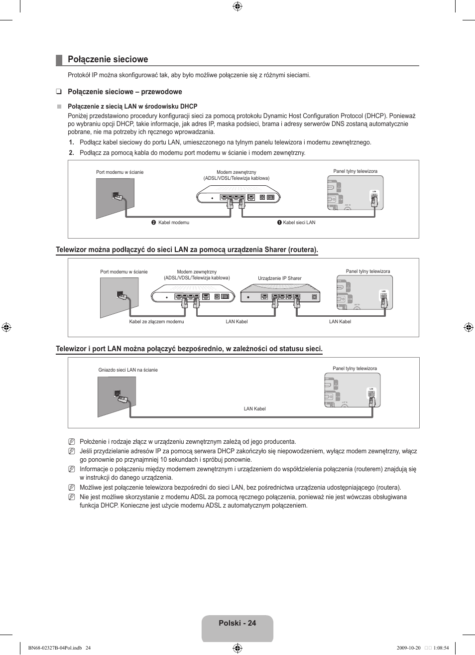 Połączenie sieciowe | Samsung LE46B750U1W User Manual | Page 170 / 680