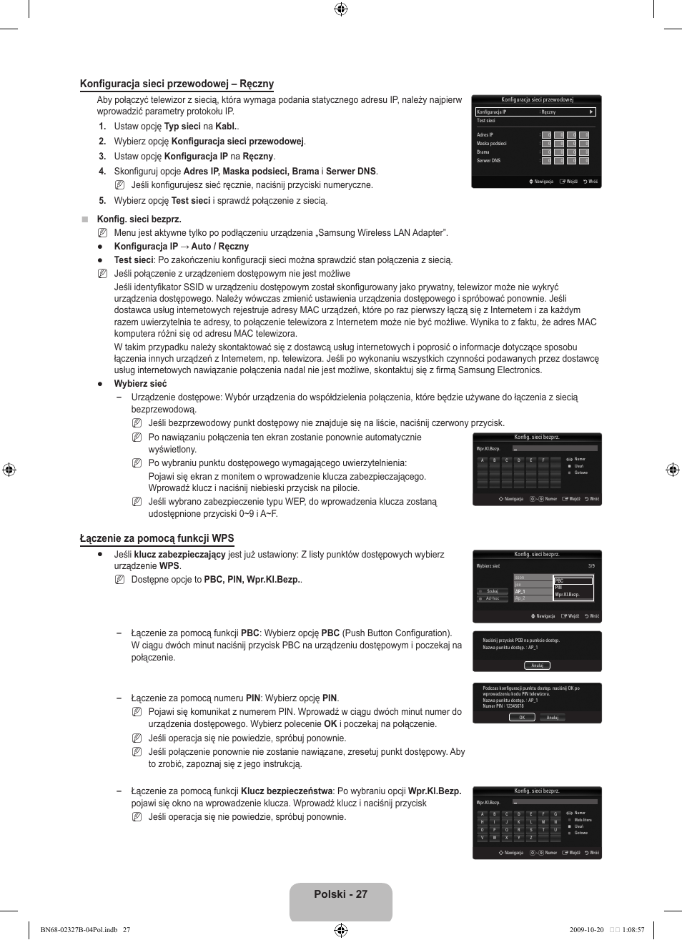 Łączenie za pomocą funkcji wps | Samsung LE46B750U1W User Manual | Page 173 / 680