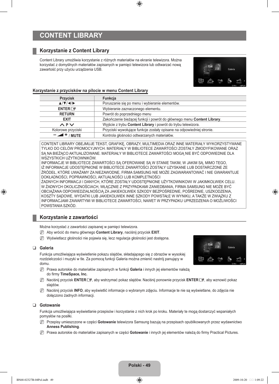 Content library, Korzystanie z content library, Korzystanie z zawartości | Samsung LE46B750U1W User Manual | Page 195 / 680