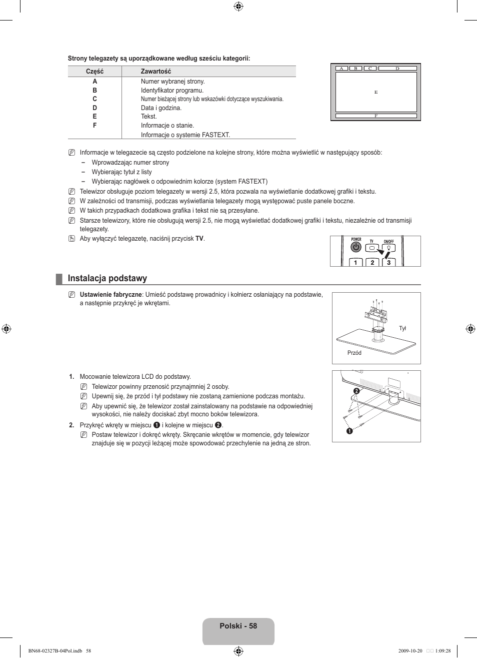 Instalacja podstawy | Samsung LE46B750U1W User Manual | Page 204 / 680
