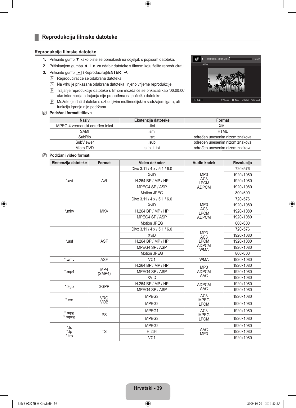 Reprodukcija filmske datoteke | Samsung LE46B750U1W User Manual | Page 383 / 680