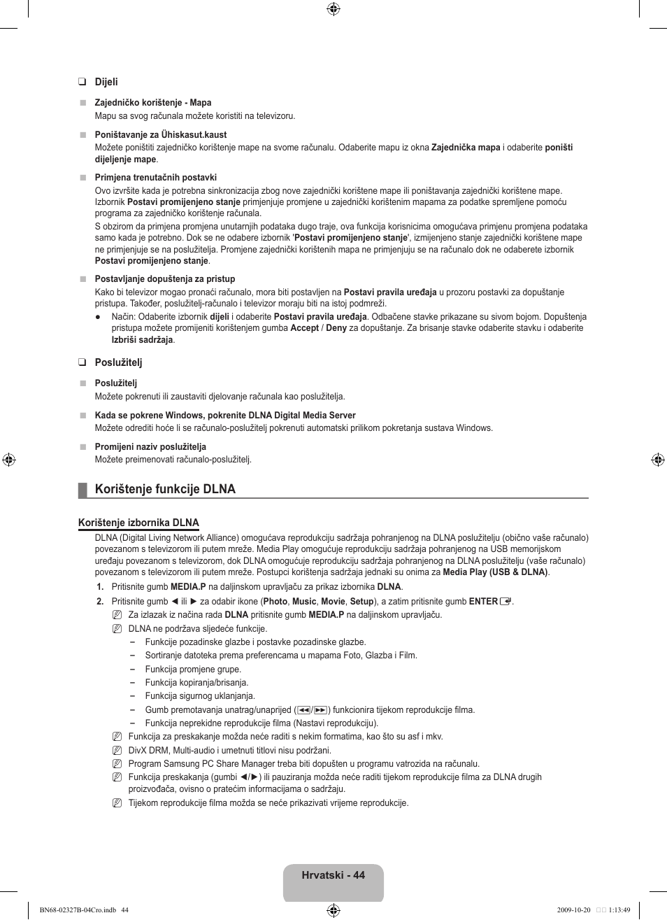 Korištenje funkcije dlna | Samsung LE46B750U1W User Manual | Page 388 / 680