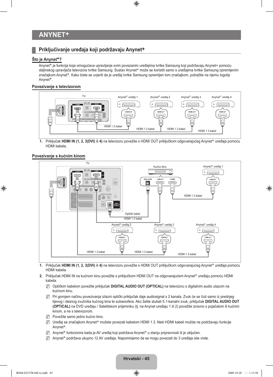 Anynet, Priključivanje uređaja koji podržavaju anynet | Samsung LE46B750U1W User Manual | Page 389 / 680
