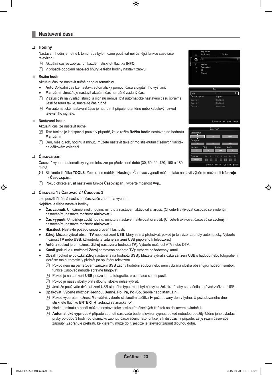Nastavení času, Čeština, Hodiny | Časov.spán, Časovač  / časovač  / časovač | Samsung LE46B750U1W User Manual | Page 433 / 680