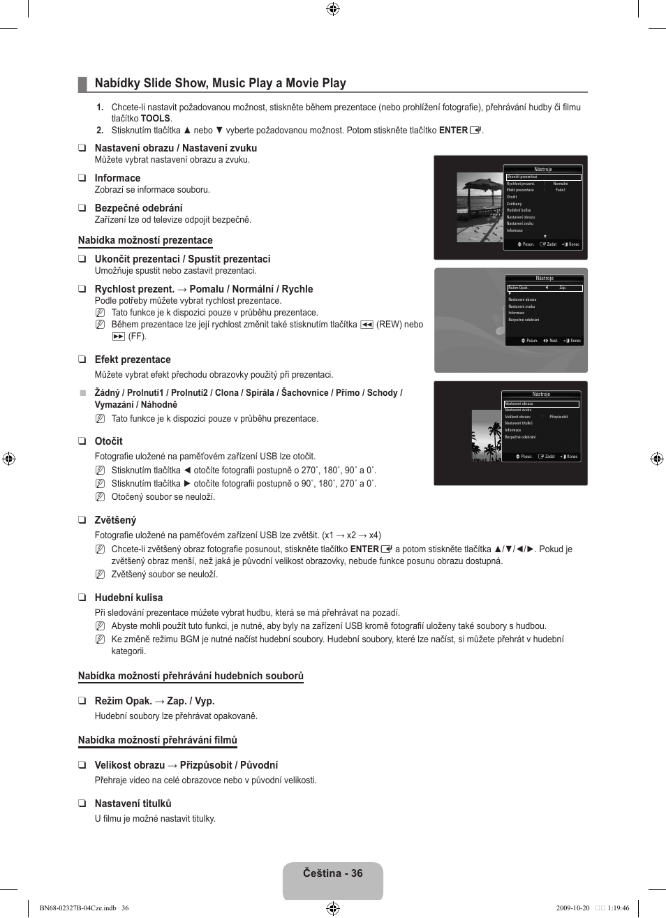 Nabídky slide show, music play a movie play | Samsung LE46B750U1W User Manual | Page 446 / 680