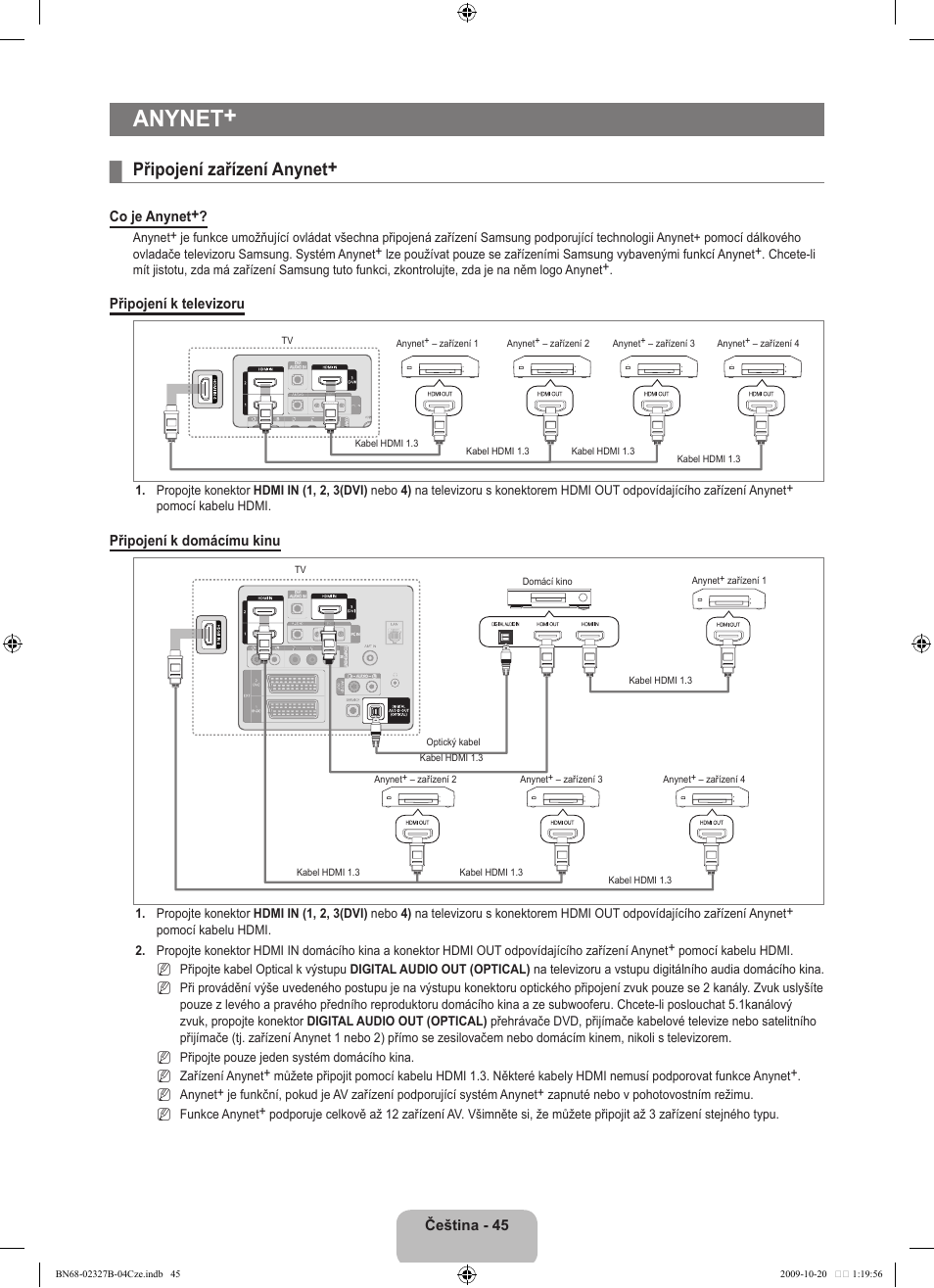 Anynet, Připojení zařízení anynet | Samsung LE46B750U1W User Manual | Page 455 / 680