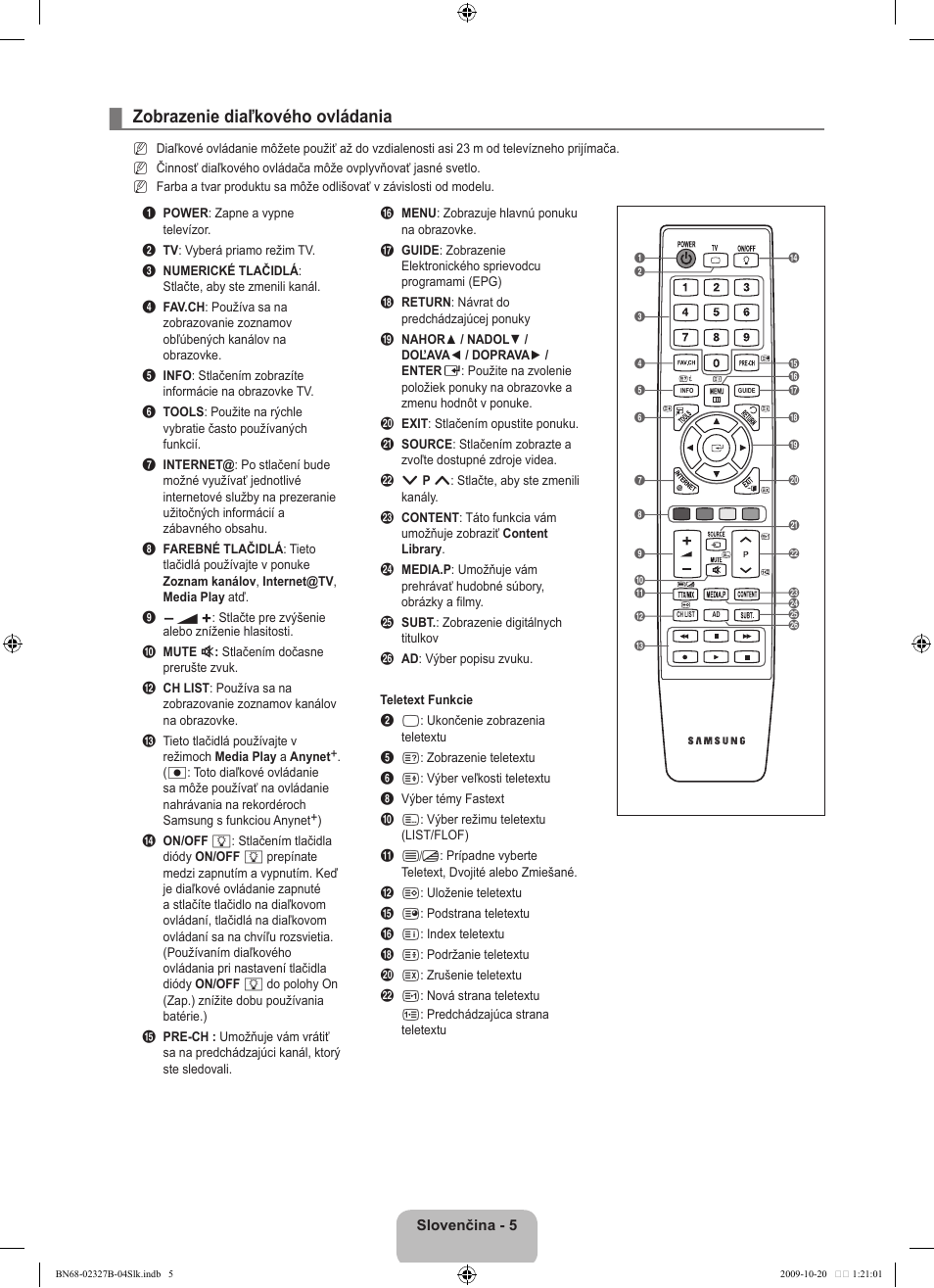 Zobrazenie diaľkového ovládania | Samsung LE46B750U1W User Manual | Page 481 / 680