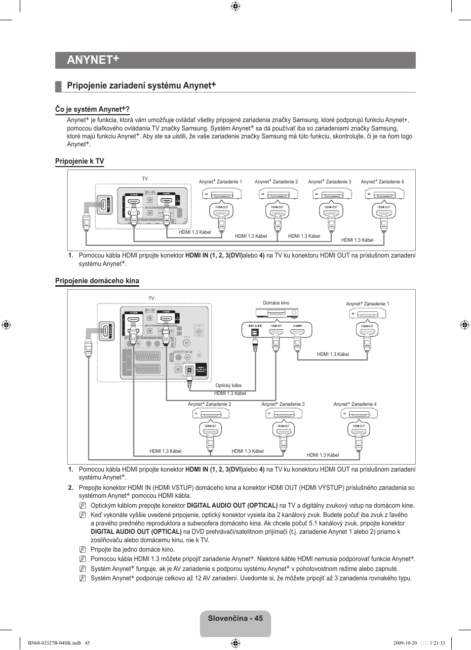 Anynet, Pripojenie zariadení systému anynet | Samsung LE46B750U1W User Manual | Page 521 / 680