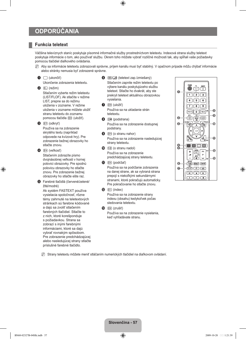 Odporúčania, Funkcia teletext | Samsung LE46B750U1W User Manual | Page 533 / 680