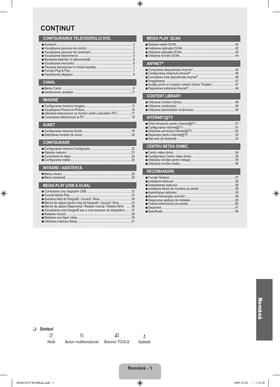 Conţinut, Română | Samsung LE46B750U1W User Manual | Page 543 / 680