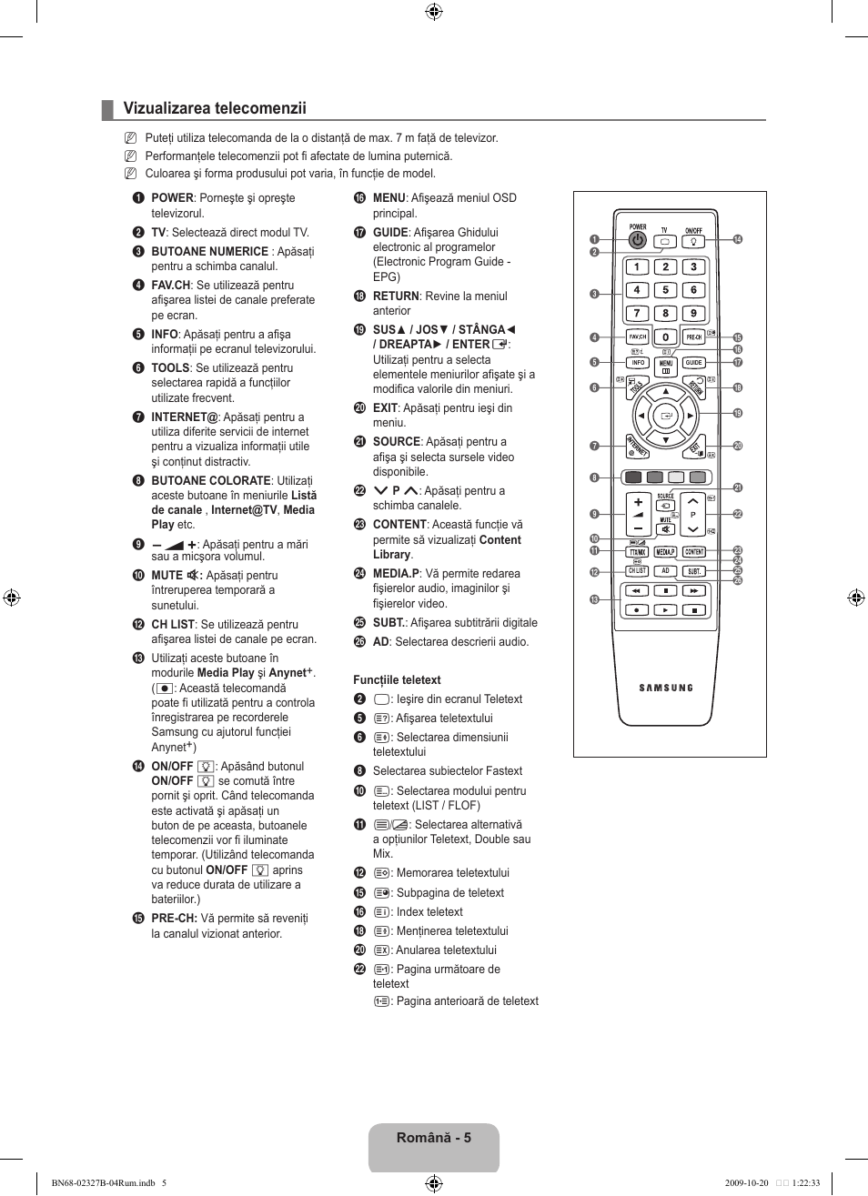 Vizualizarea telecomenzii | Samsung LE46B750U1W User Manual | Page 547 / 680