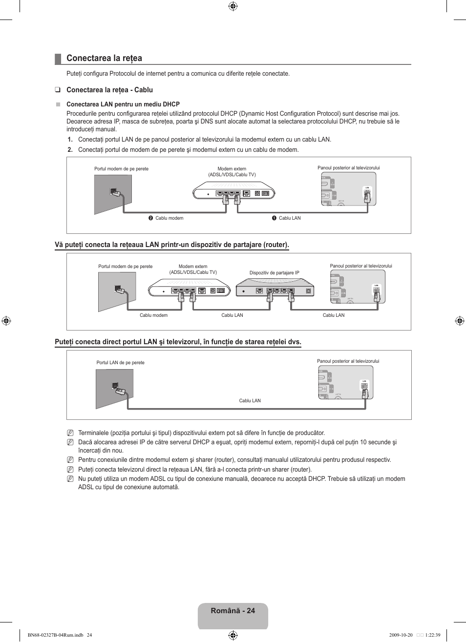 Conectarea la reţea | Samsung LE46B750U1W User Manual | Page 566 / 680