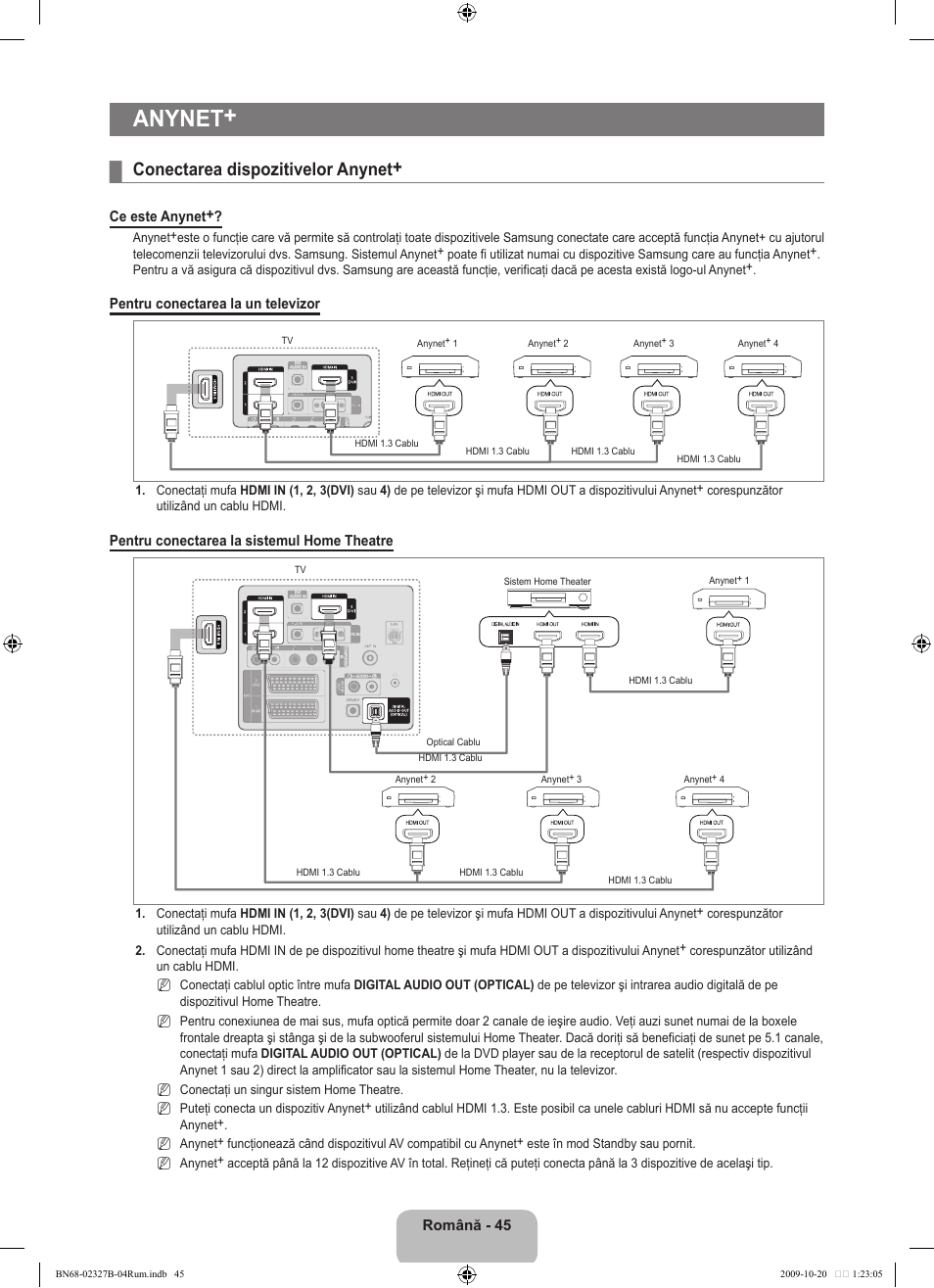 Anynet, Conectarea dispozitivelor anynet | Samsung LE46B750U1W User Manual | Page 587 / 680