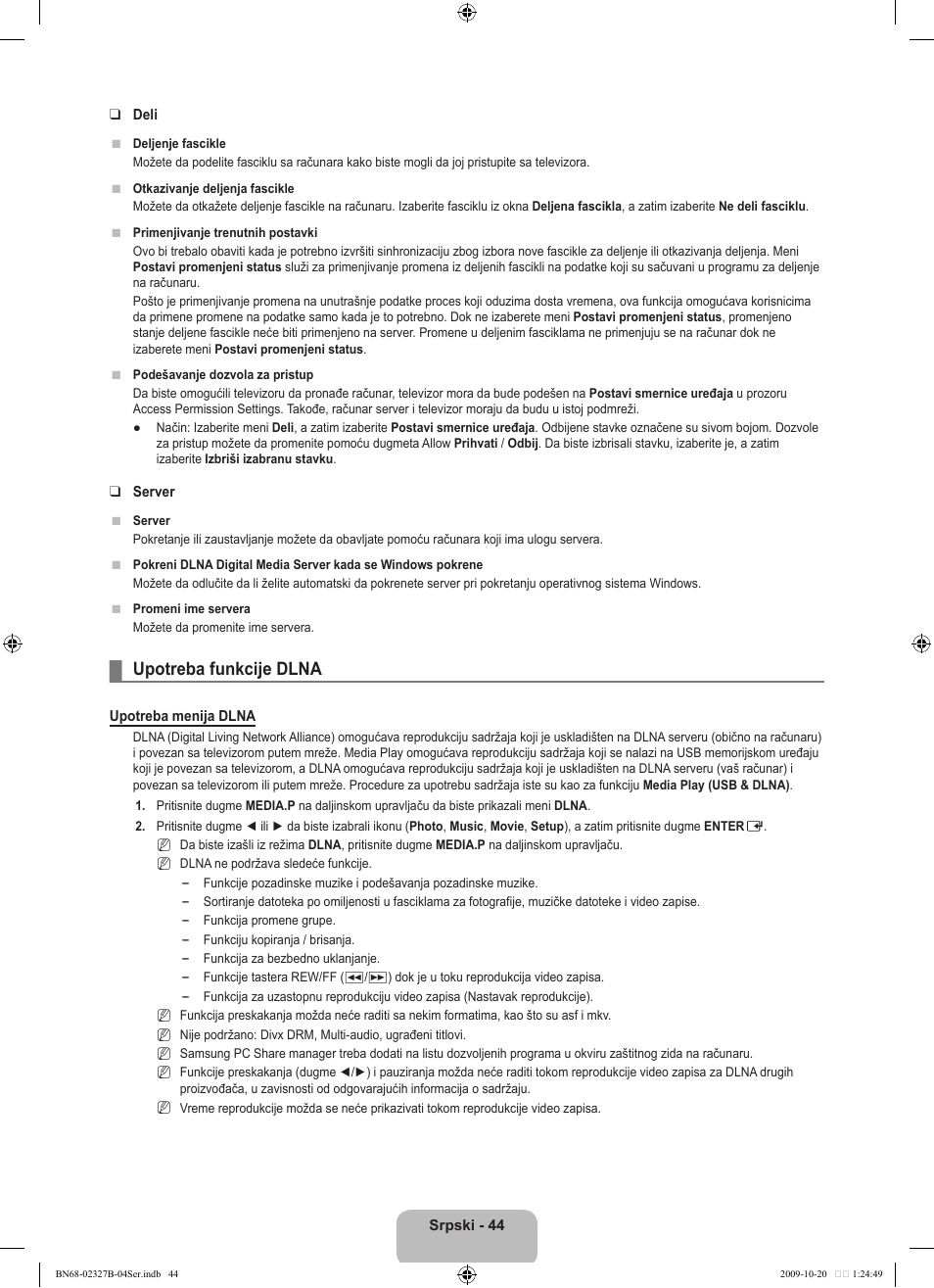 Upotreba funkcije dlna | Samsung LE46B750U1W User Manual | Page 652 / 680
