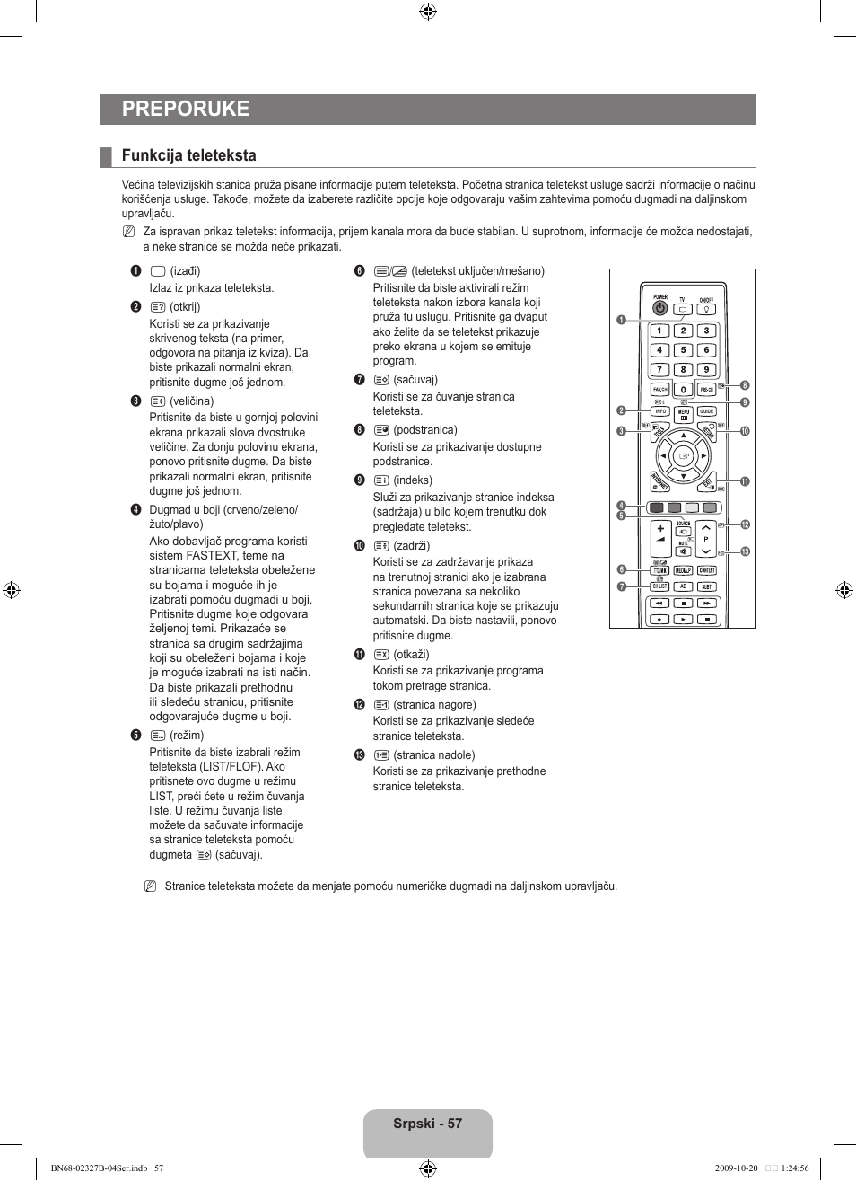 Preporuke, Funkcija teleteksta | Samsung LE46B750U1W User Manual | Page 665 / 680