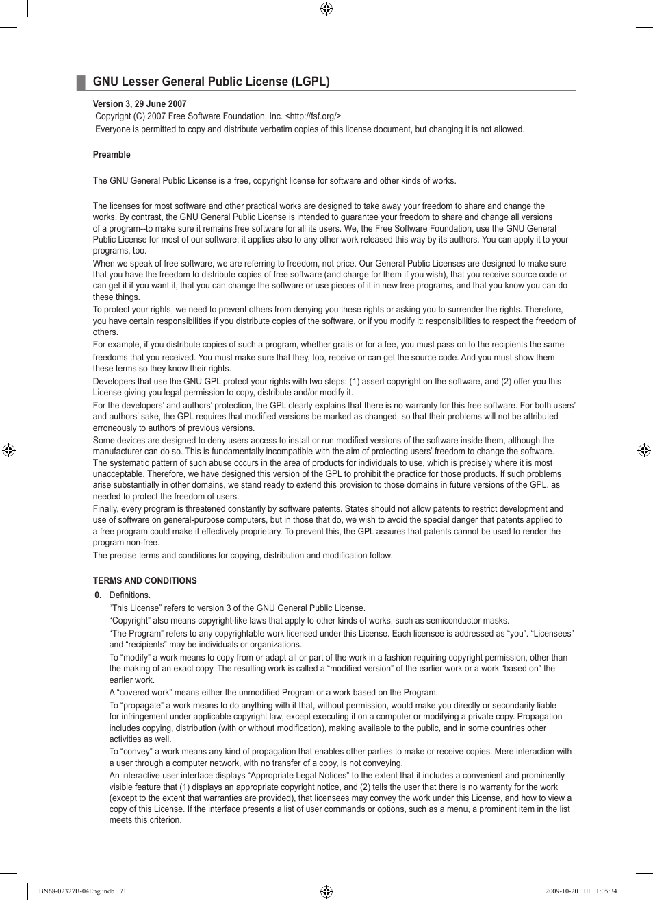 Gnu lesser general public license (lgpl) | Samsung LE46B750U1W User Manual | Page 73 / 680