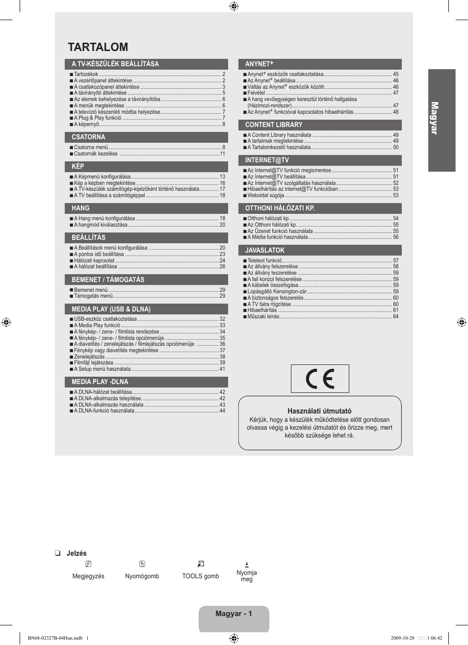 Tartalom, Ma gy ar | Samsung LE46B750U1W User Manual | Page 81 / 680