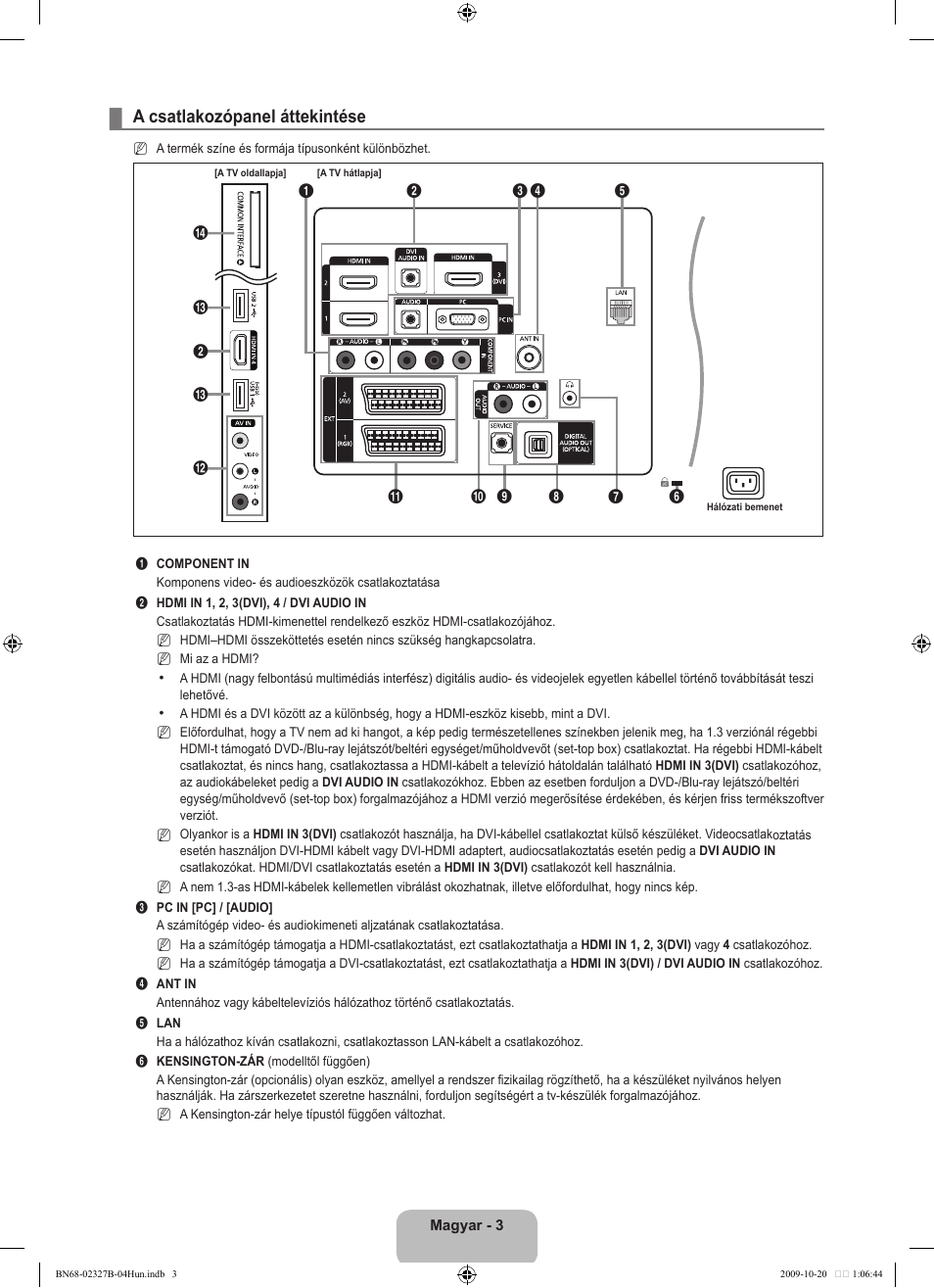 A csatlakozópanel áttekintése | Samsung LE46B750U1W User Manual | Page 83 / 680