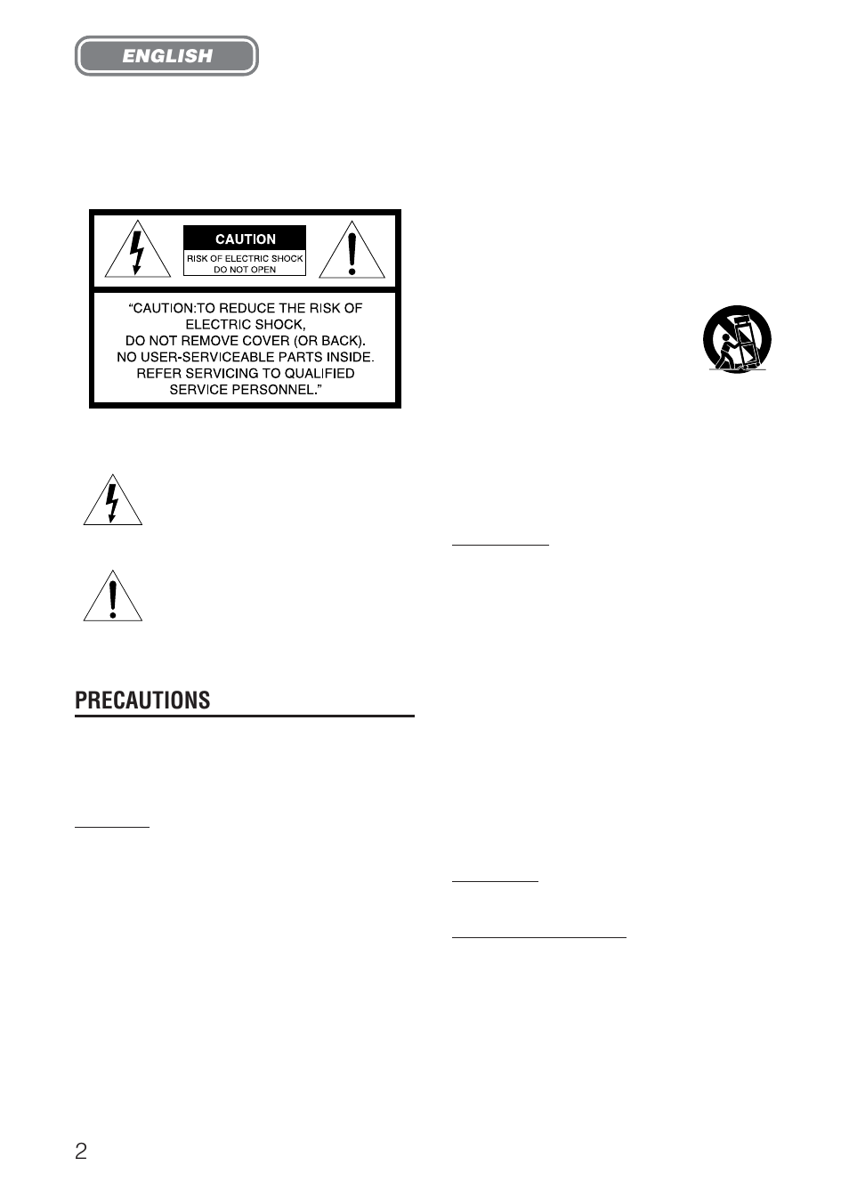 Precautions, Warning, English | Aiwa XD-DV520 User Manual | Page 2 / 50