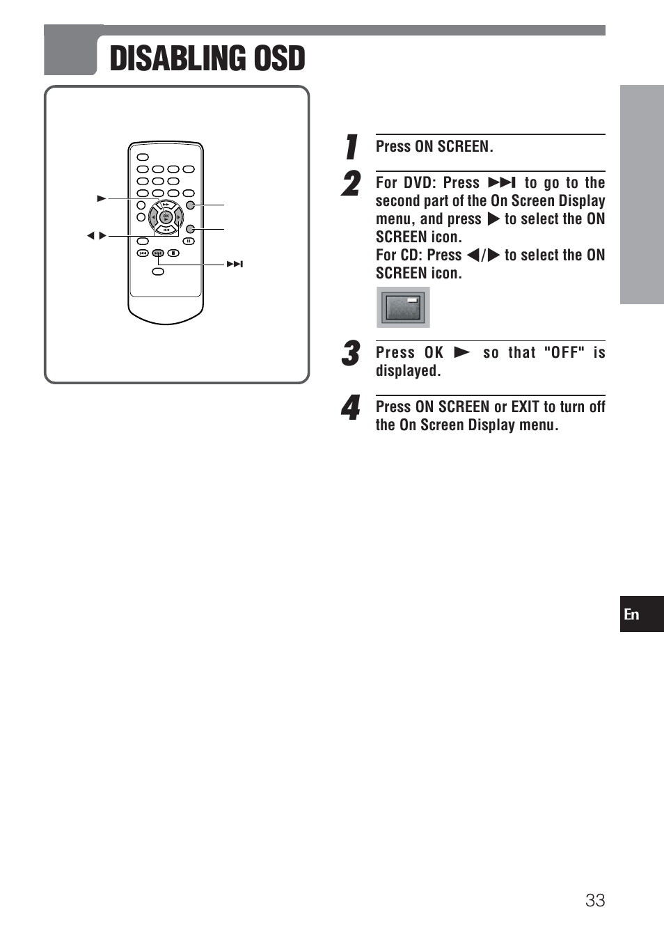 Disabling osd | Aiwa XD-DV520 User Manual | Page 33 / 50