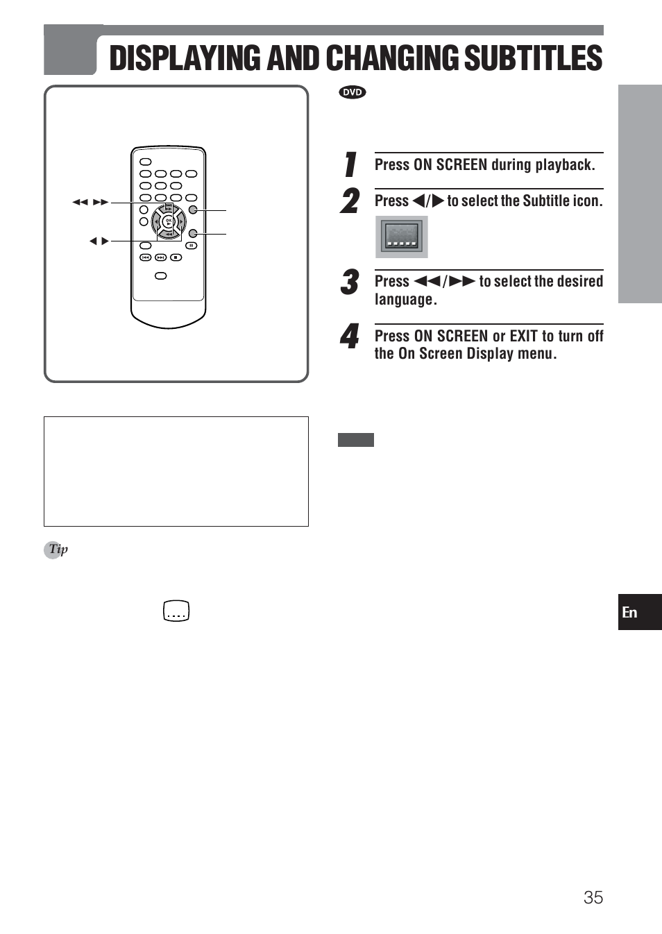 Displaying and changing subtitles | Aiwa XD-DV520 User Manual | Page 35 / 50