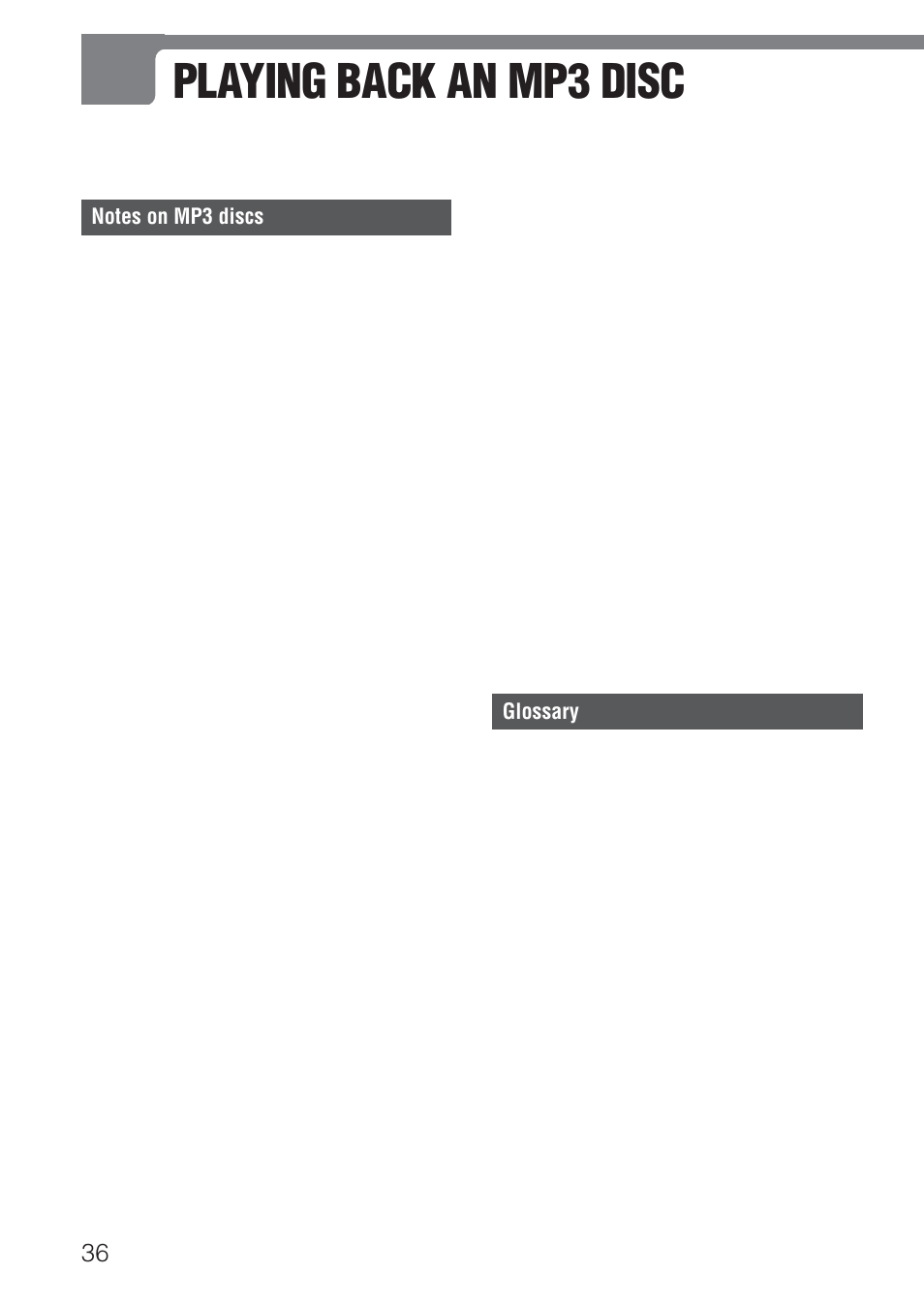 Playing back an mp3 disc, Glossary | Aiwa XD-DV520 User Manual | Page 36 / 50