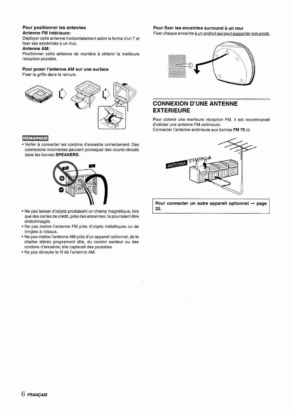 Pour poser l’antenne am sur une surface, Connexion d’une antenne exterieure, Français | Aiwa NSX-MT725 User Manual | Page 74 / 104