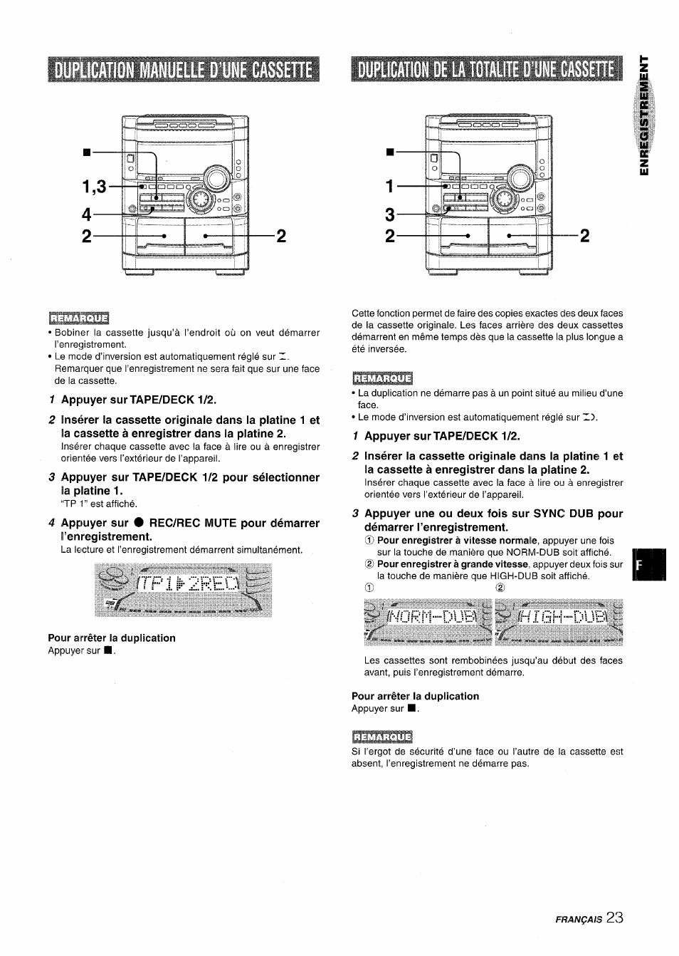 Düb. h ./gh......due, Norm, Français | Aiwa NSX-MT725 User Manual | Page 91 / 104